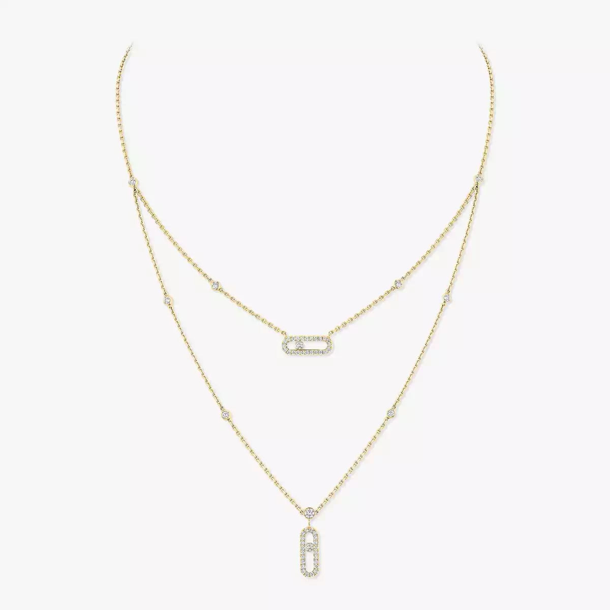 [Twinkle ]2 Rows Rose Gold Diamond Pave_ Necklace Move Uno