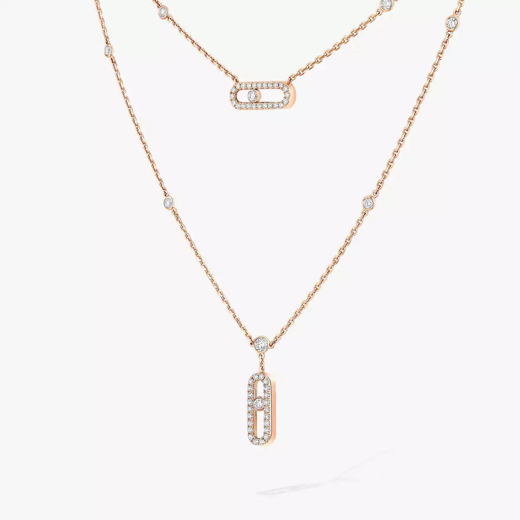 [Twinkle ]2 Rows Rose Gold Diamond Pave_ Necklace Move Uno
