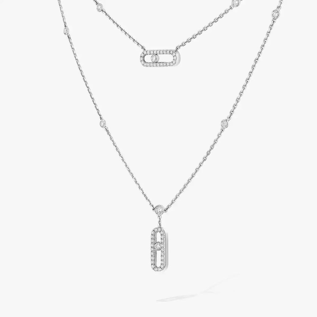 [Twinkle ]2 Rows Rose Gold Diamond Pave_ Necklace Move Uno
